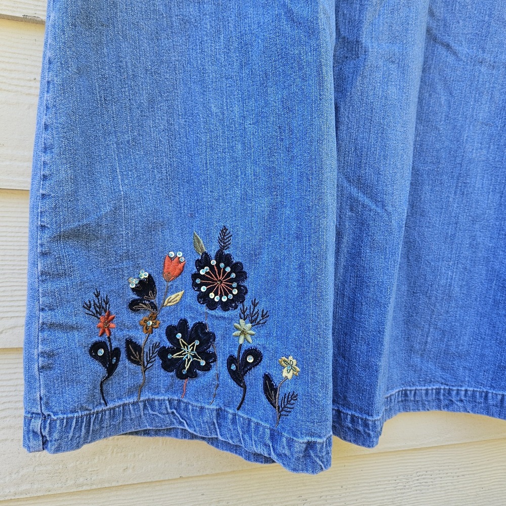 Vtg Christopher & Bank Jumper Overall Denim Dress 18W Embroidered Fall Floral - Picture 5 of 14